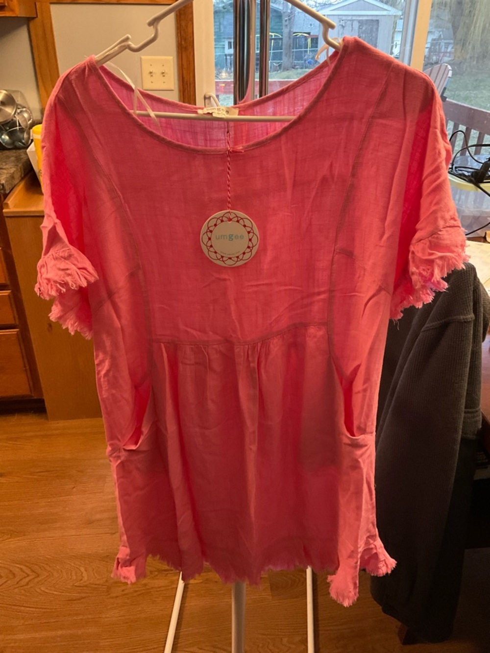 Umgee Coral Pink Fringe Pocket Tunic